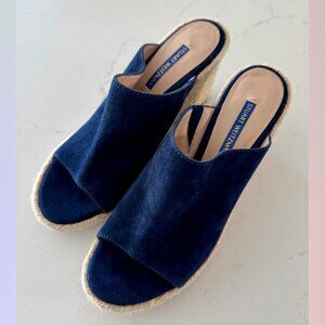 Stuart Weitzman Espadrille Navy Wedge Sandals – Size 8